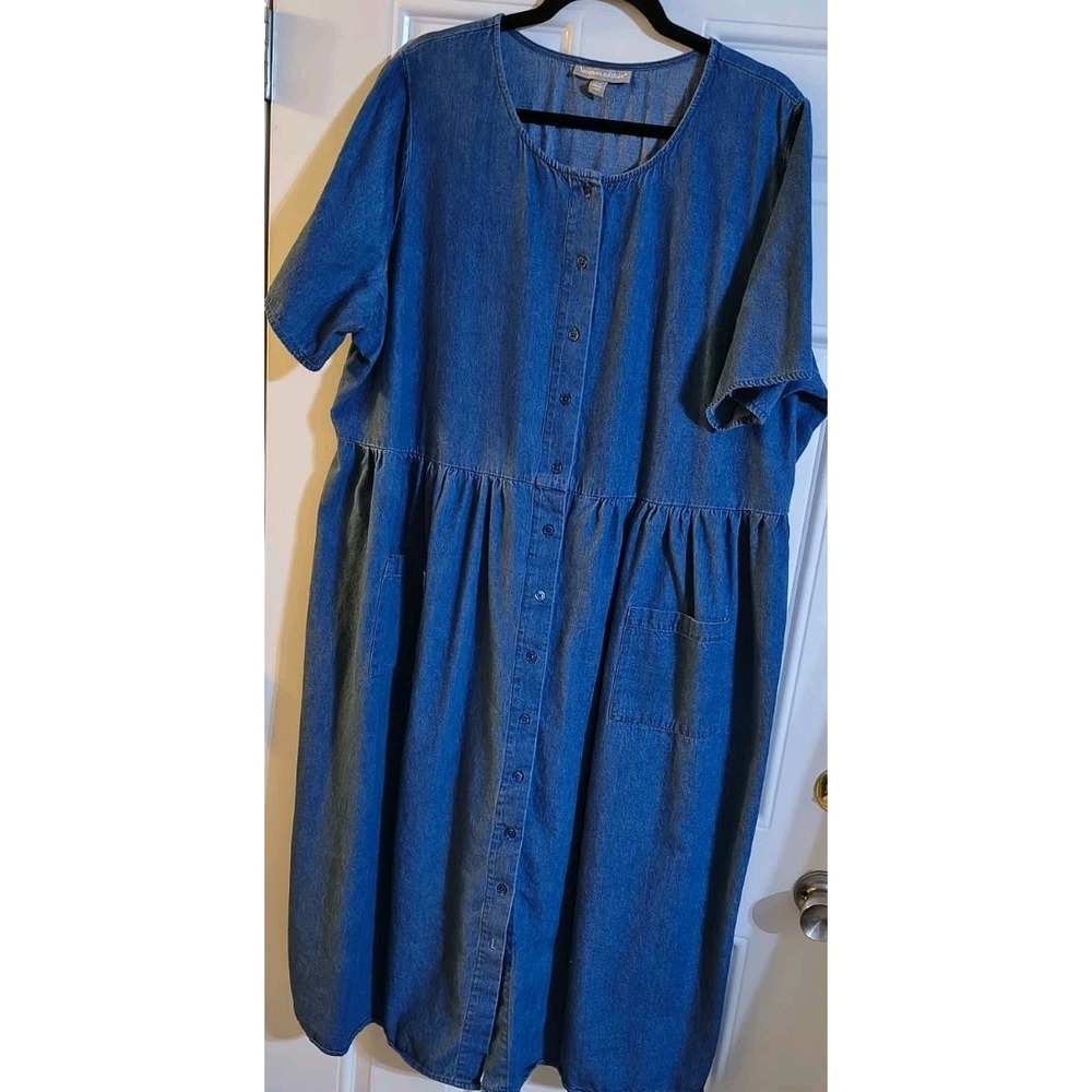 Vtg Woman Within Maxi Denim Retro Boho Dress 24W 90s Cottagecore Classic Retro
